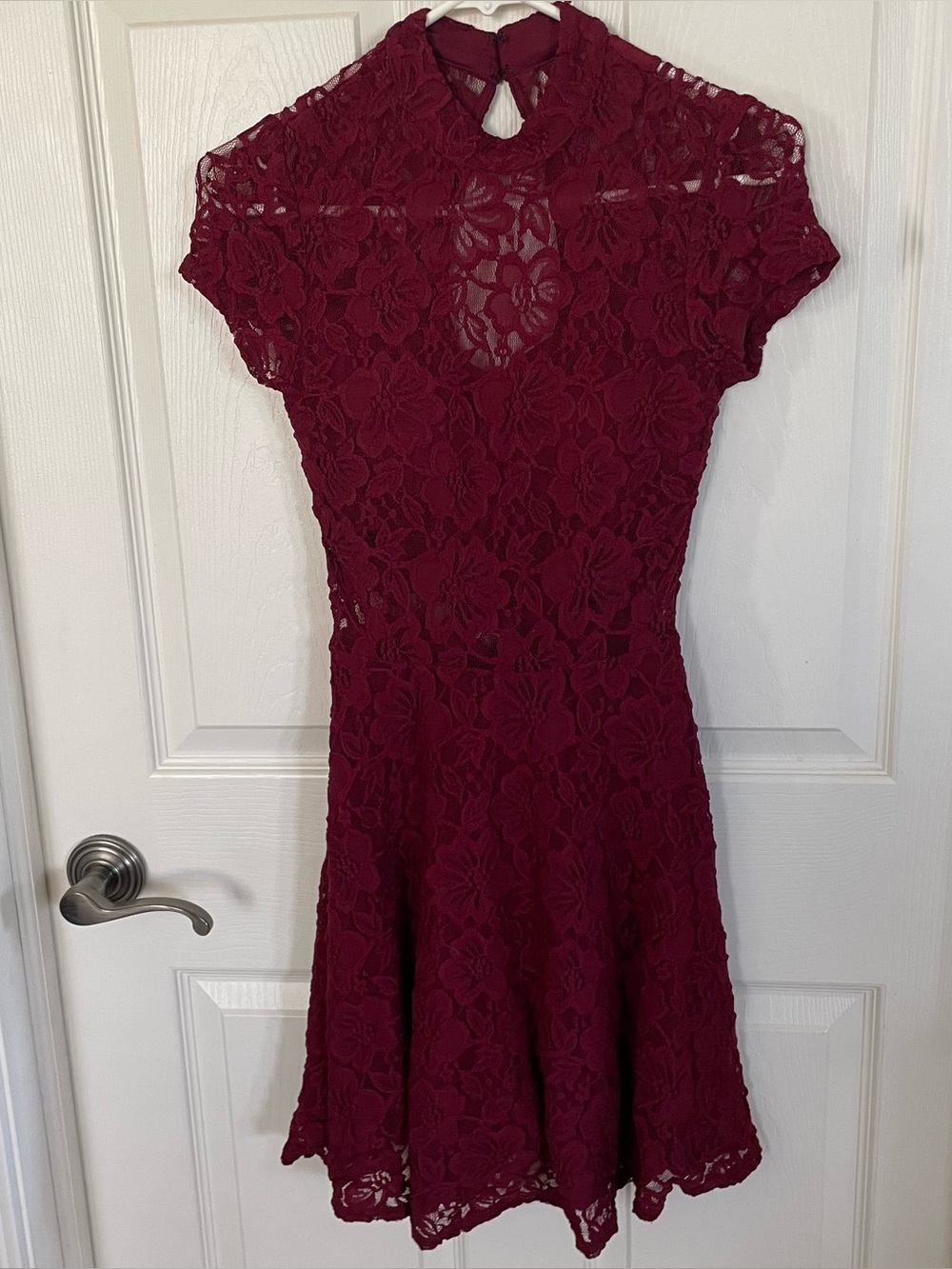 My Michelle Burgundy Lace High Neck Cocktail Dress size 1